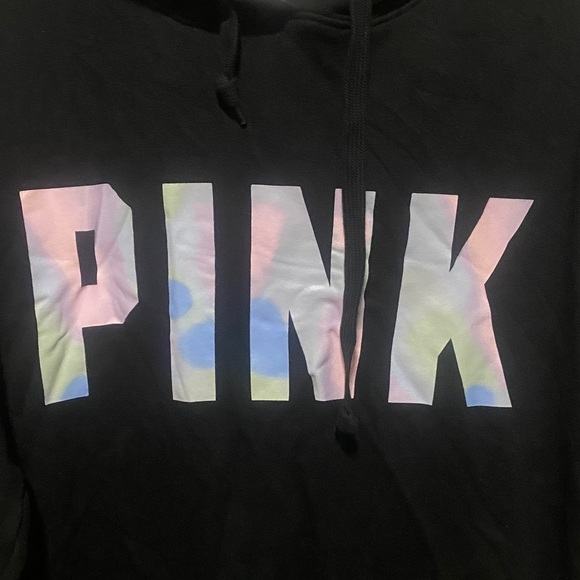 PINK Victoria's Secret Black Hoodie with Multicolor Logo - Picture 2 of 6